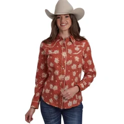 Roper Retro Floral Orange Snap Shirt