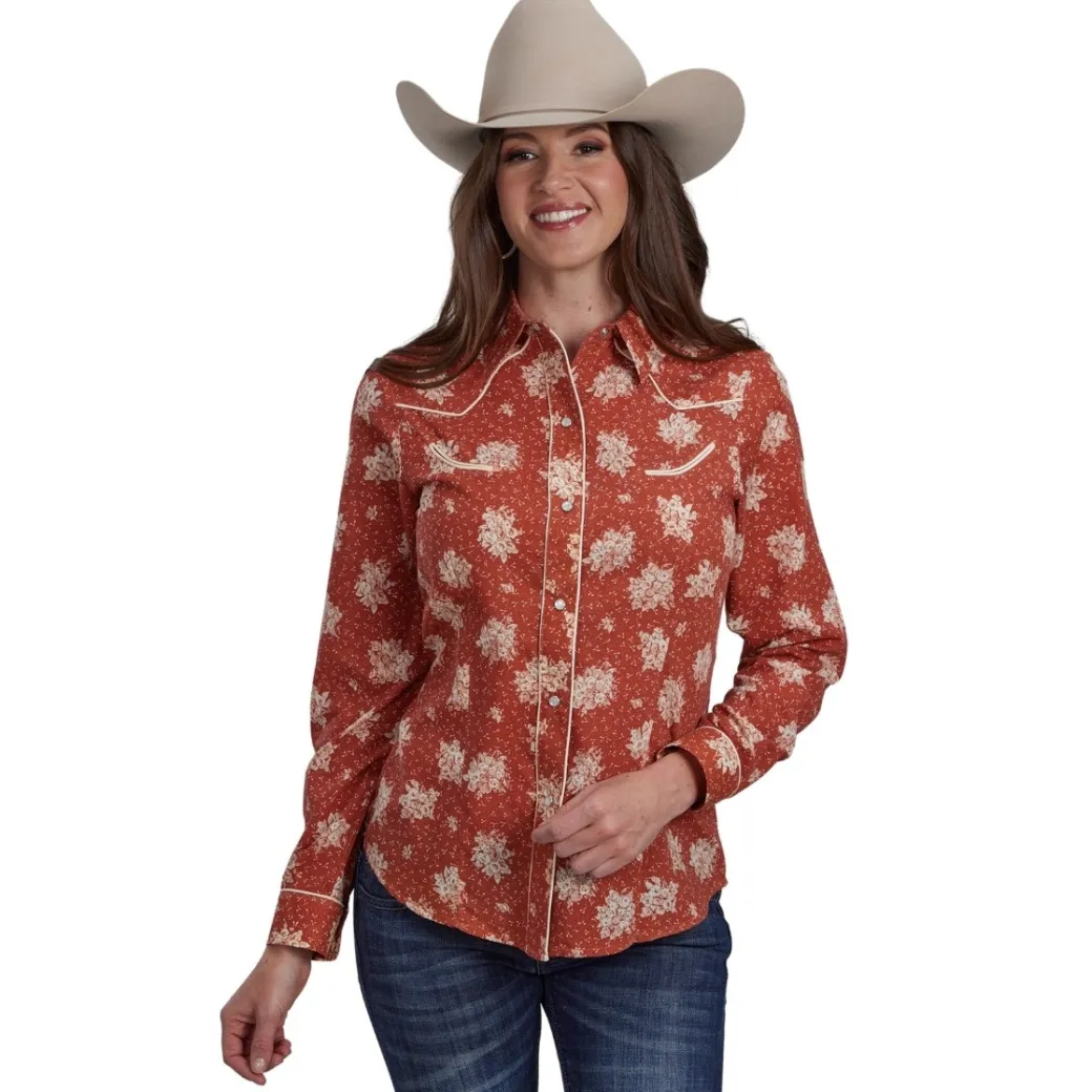 Roper Retro Floral Orange Snap Shirt