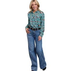 Roper Scarf Print Rayon Long Sleeve Shirt