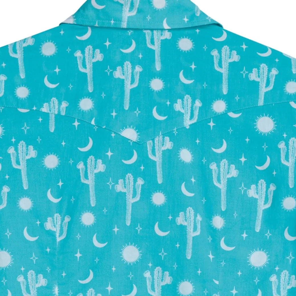 Tin Haul Aqua Cactus Print LS Shirt
