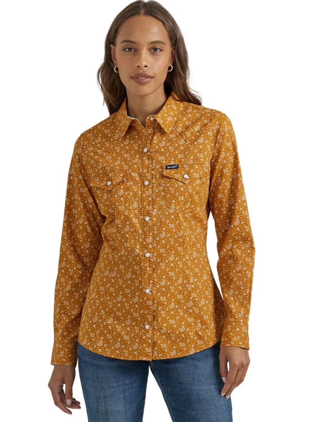 Wrangler Mustard Floral LS Snap Shirt