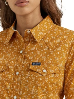 Wrangler Mustard Floral LS Snap Shirt