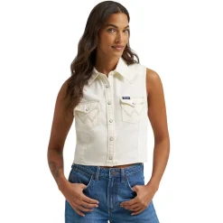 Wrangler Off White Denim Sleeveless Snap Shirt