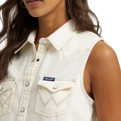 Wrangler Off White Denim Sleeveless Snap Shirt