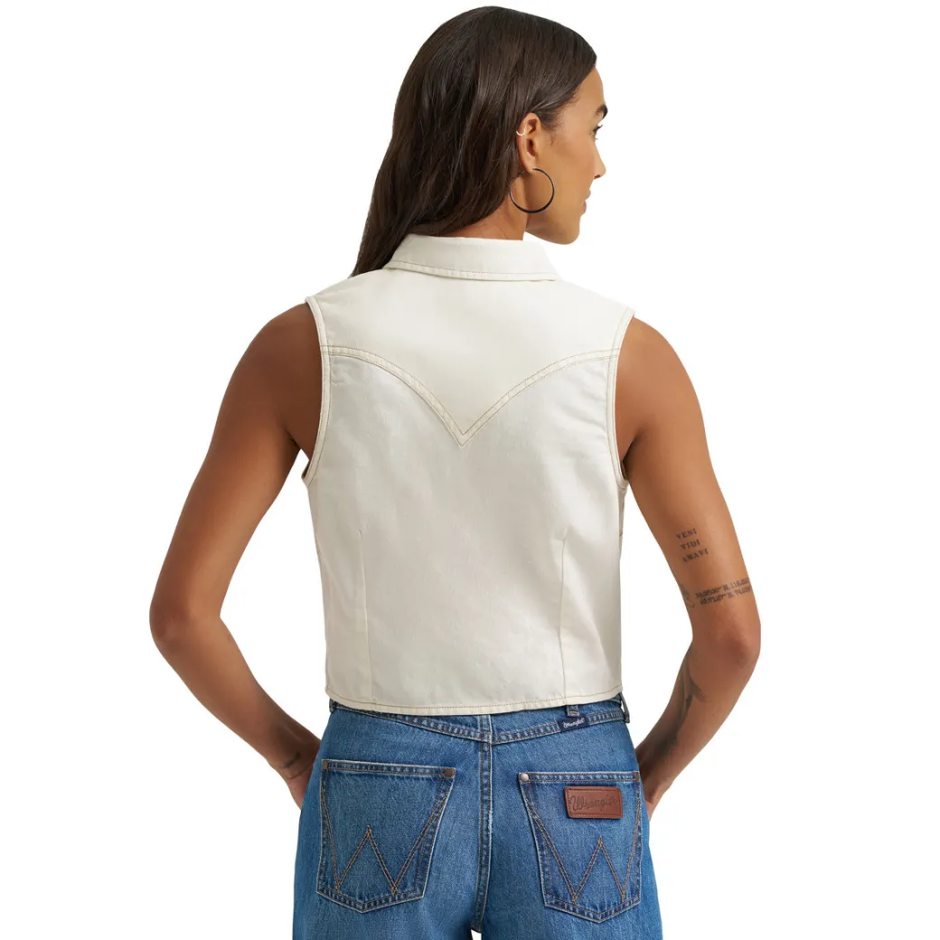 Wrangler Off White Denim Sleeveless Snap Shirt